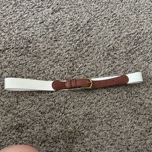 Coach White Fabric Belt with Brown Leather Trim and Gold Buckle